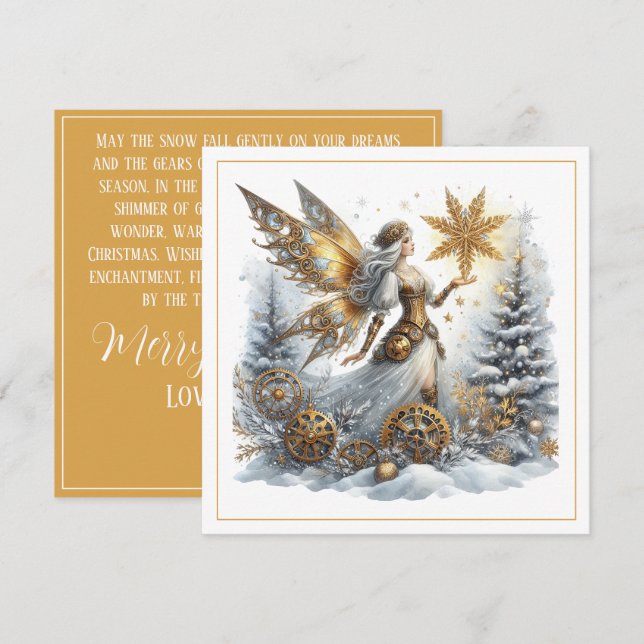 Steampunk-Weihnachten – Goldene Fee mit Schneefloc (Vorne/Hinten)