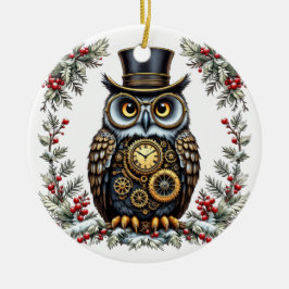 Steampunk Weihnachts-Eule Keramik Ornament