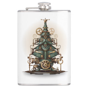 Steampunk-Weihnachtsbaum im Vintage-Retro-Stil Flachmann