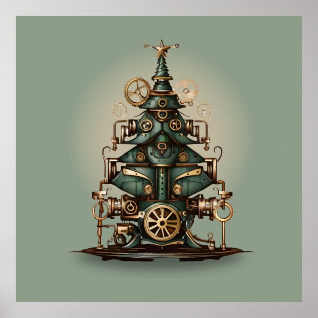 Steampunk Weihnachtsbaum Vintag Retro Style Poster (Vorne)
