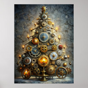 Steampunk-Weihnachtsbaumplakat Poster
