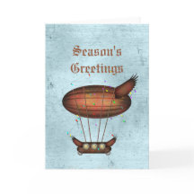 Steampunk-Weihnachtsgrußkarte Bronze-Luftschiff