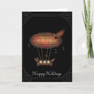 Steampunk-Weihnachtsluftschiff-Grußkarte Feiertagskarte