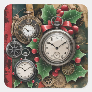 Steampunk-Weihnachtssticker Quadratischer Aufkleber