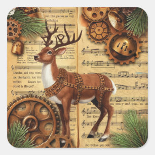 Steampunk-Weihnachtssticker Quadratischer Aufkleber