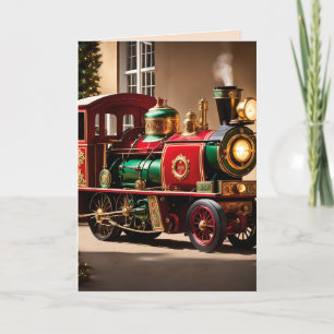 Steampunk-Weihnachtszug-Grußkarte Feiertagskarte