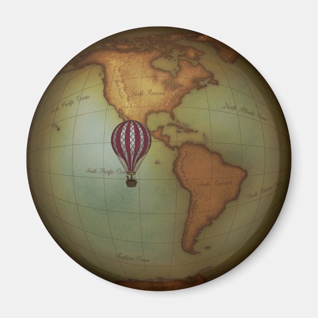 Steampunk Western Hemisphere Map Hot Air Balloon Magnet (Vorne)