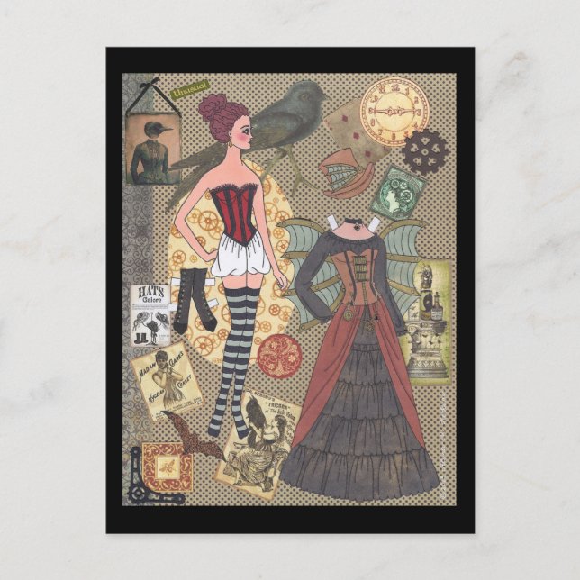 Steampunk Whimsy Paper Doll Postkarte (Vorderseite)