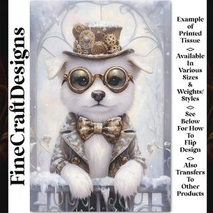Steampunk White Puppy Dog in Snow AJ2 Decoupage Seidenpapier