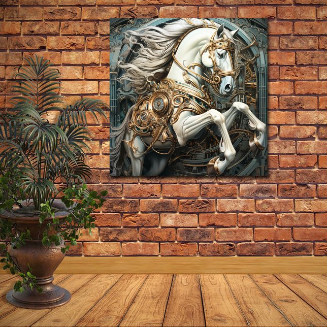 Steampunk White Stallion Gold Gears Smaragde Gems Poster (Von Creator hochgeladen)