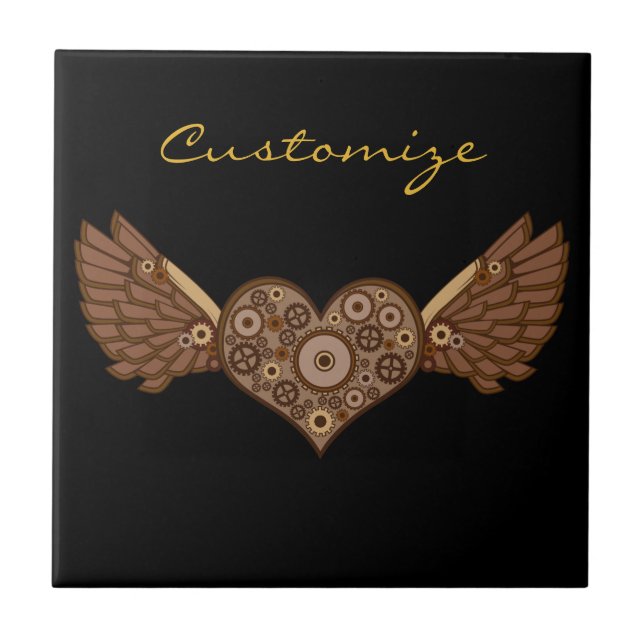 Steampunk Winged Heart mit Gears Thunder_Cove Fliese (Vorderseite)