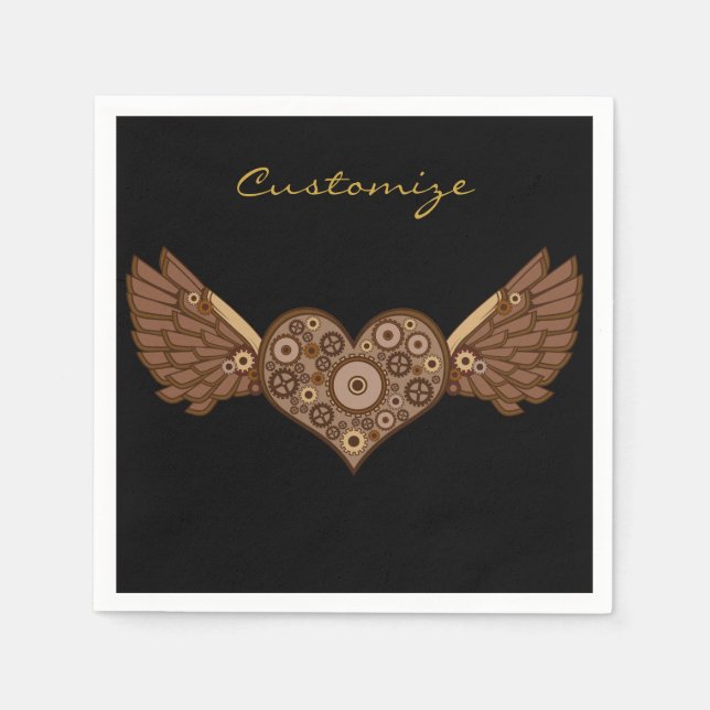 Steampunk Winged Heart mit Gears Thunder_Cove Serviette (Vorderseite)