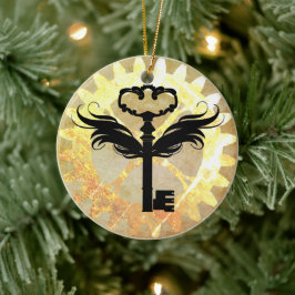 Steampunk Winged Key und Cog Wheel Keramikornament