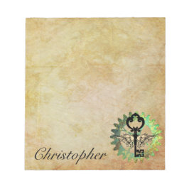 Steampunk Winged Key und Cog Wheel Notepad Notizblock