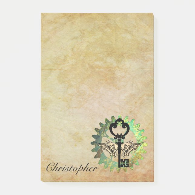 Steampunk Winged Key und Cog Wheel Post-It Notes Post-it Klebezettel (Vorderseite)