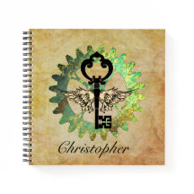 Steampunk Winged Key und Cog Wheel Spiral Notebook