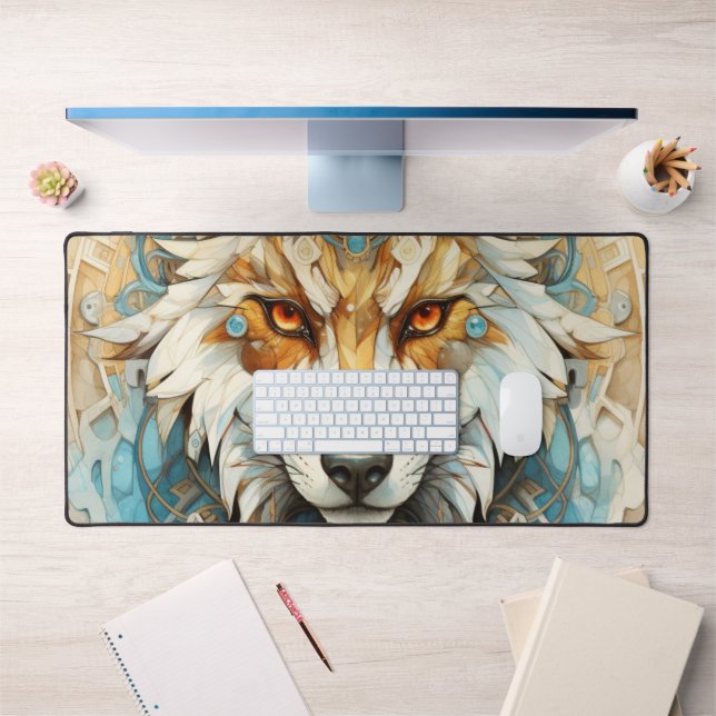 Steampunk Wolf Red und weiß Schreibtischunterlage (Büro 1)