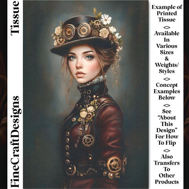 Steampunk Woman + Blume Portrait CJ3 Decoupage Seidenpapier (Von Creator hochgeladen)