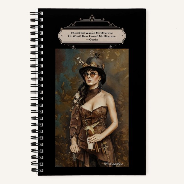 Steampunk Woman Goethe God Quote Black Journal Notizbuch (Vorderseite)