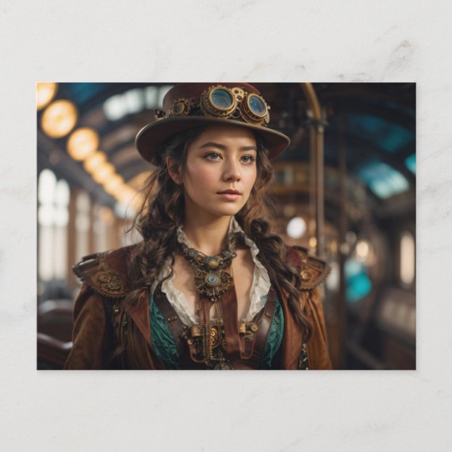 Steampunk Woman Postkarte (Vorderseite)