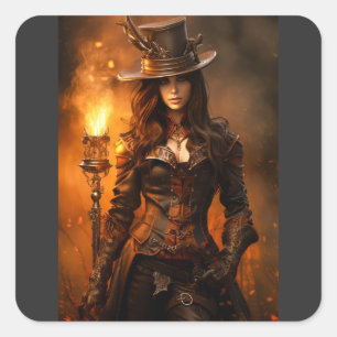 Steampunk Woman Quadratischer Aufkleber