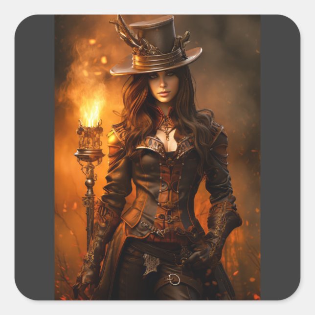 Steampunk Woman Quadratischer Aufkleber (Vorderseite)