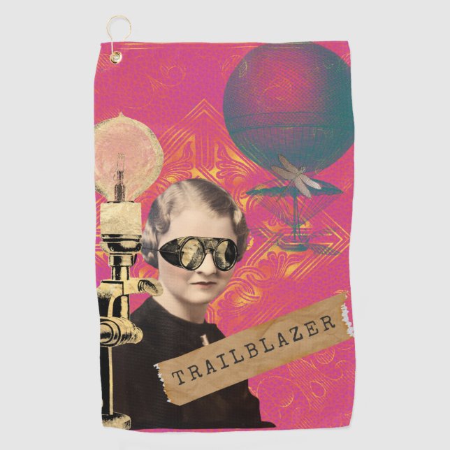 Steampunk Woman Trailblazer Pop Art Golfhandtuch (Vorderseite)