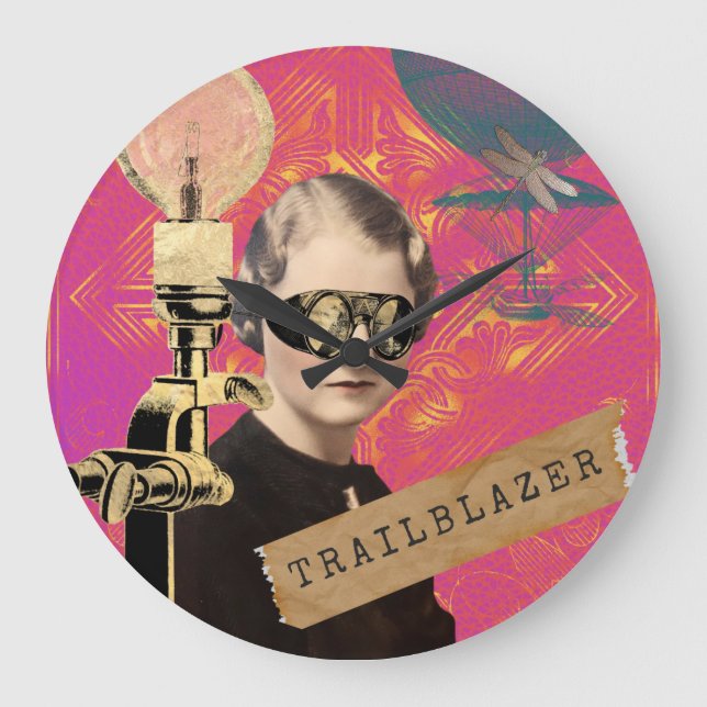 Steampunk Woman Trailblazer Pop Art Große Wanduhr (Vorderseite)