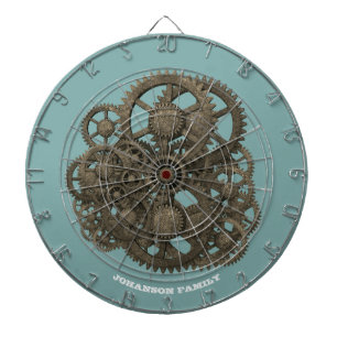 Steampunk Worn Gears Blue Maschine aus dem 19. Jah Dartscheibe