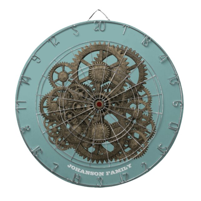 Steampunk Worn Gears Blue Maschine aus dem 19. Jah Dartscheibe (vorne)