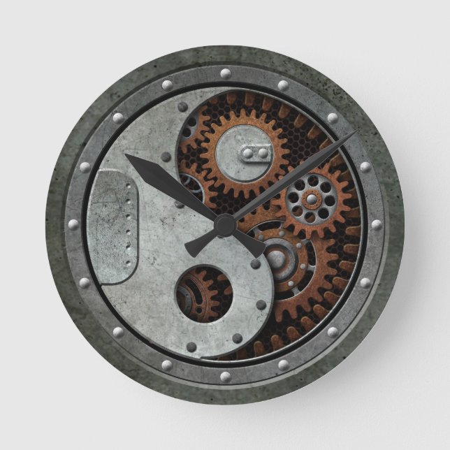 Steampunk Yin Yang Runde Wanduhr (Vorderseite)