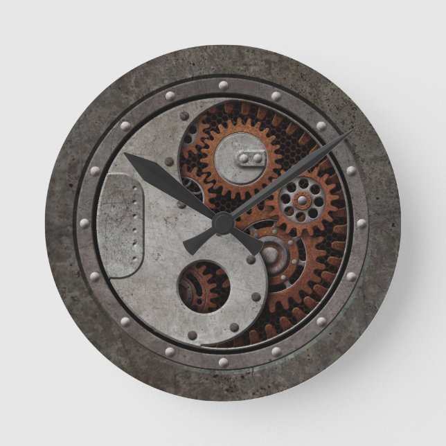 Steampunk Yin Yang Runde Wanduhr (Vorderseite)