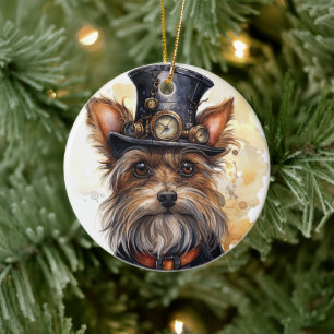 Steampunk Yorkshire Terrier Hund Keramik Ornament