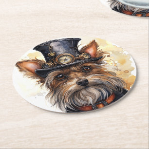 Steampunk Yorkshire Terrier Hund Runder Pappuntersetzer