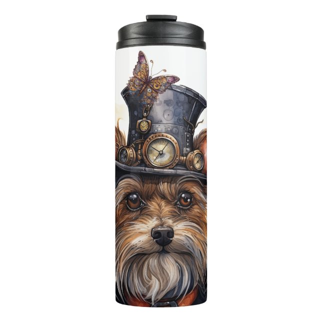 Steampunk-Yorkshire-Terrier-Hund Thermosbecher (Vorderseite)