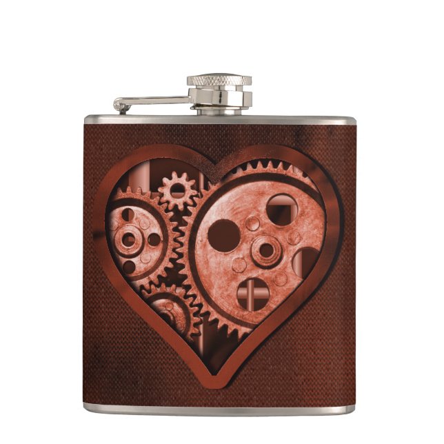 Steampunk Zahnrad Herz Flachmann (Vorderseite)