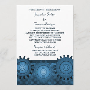 Steampunk-Zahnräder Hochzeitseinladung, Blau Einladung