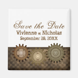Steampunk-Zahnräder Save the Date Magnet, Braun Magnet