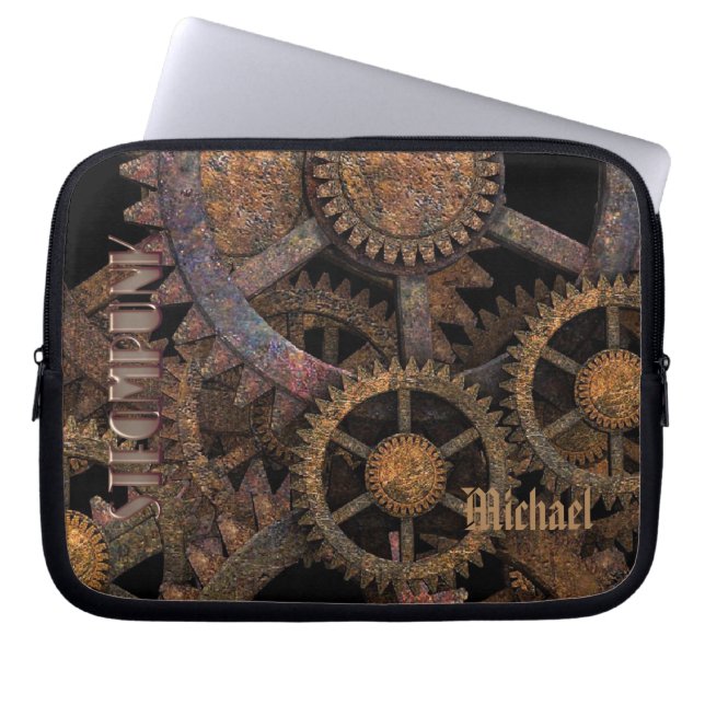Steampunk-Zahnräder und -Räder personalisiert Laptopschutzhülle (Vorderseite)