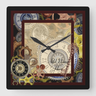 Steampunk-Zahnräder Zahnräder Vintage individuell Quadratische Wanduhr