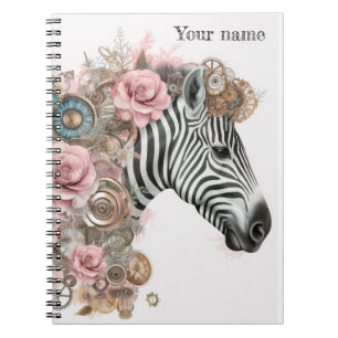Steampunk-Zebra mit rosa Blume Notizblock