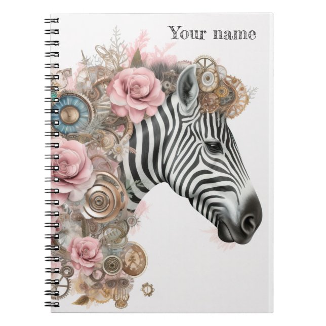 Steampunk-Zebra mit rosa Blume Notizblock (Vorderseite)