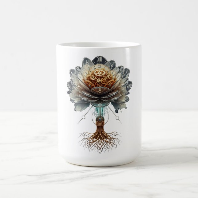 Steampunk-Zeitblüte: Mechanische Natur-Engine Kaffeetasse (Mittel)
