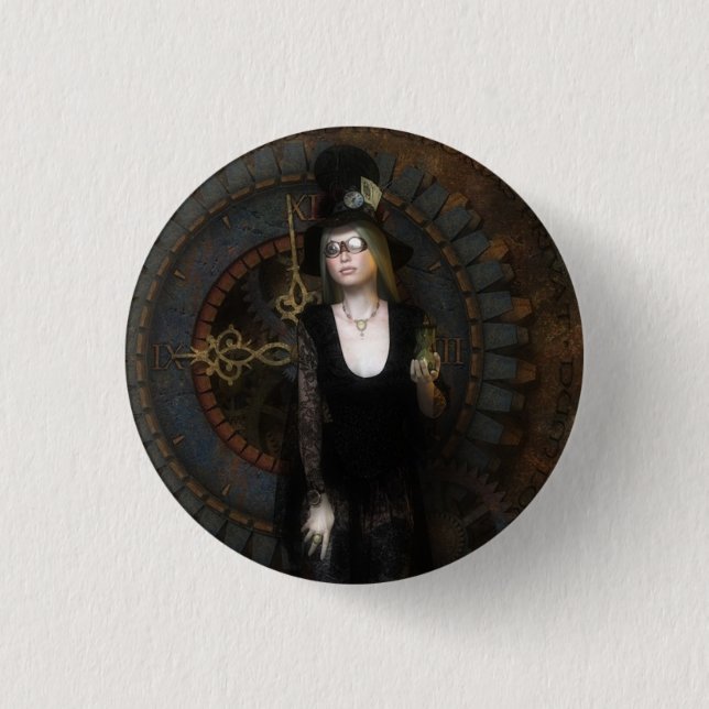 Steampunk-Zeitmesser-Knopf Button (Vorderseite)