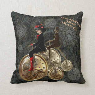 Steampunk-Zeitreise, Uhrwerk-Penny-Fahrrad Kissen