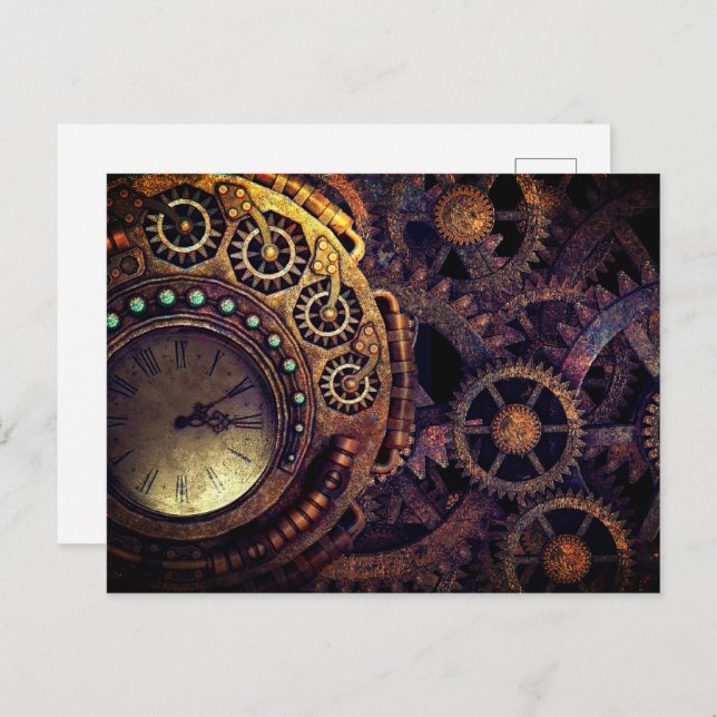 Steampunk-Zeituhr Postkarte (Vorne/Hinten)
