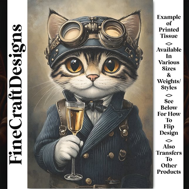 Steampunkatze mit Champagne AG8Z Decoupage Seidenpapier (Von Creator hochgeladen)