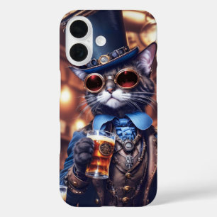 Steampunkatze mit Oberhut und Bierdeckel iPhone 16 Hülle