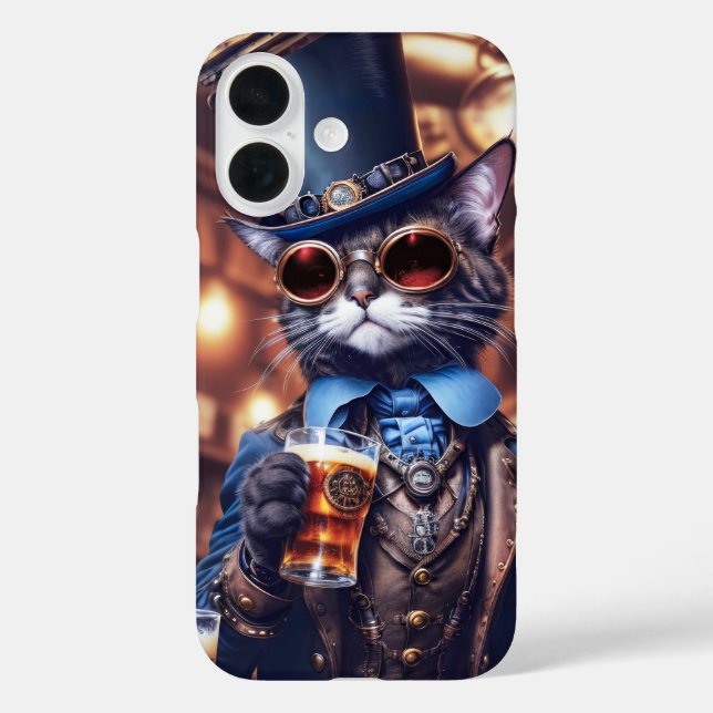 Steampunkatze mit Oberhut und Bierdeckel Case-Mate iPhone Hülle (Rückseite)
