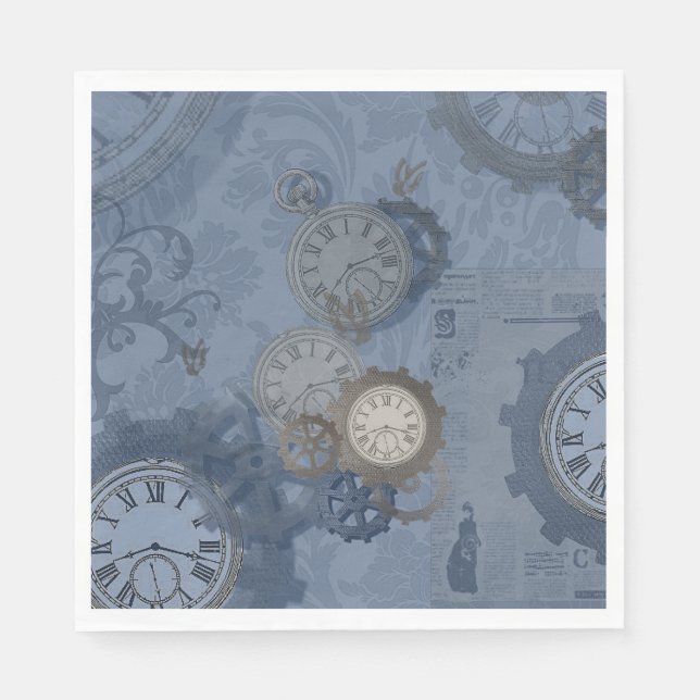 Steampunkblau Vintag drucken Serviette (Vorderseite)